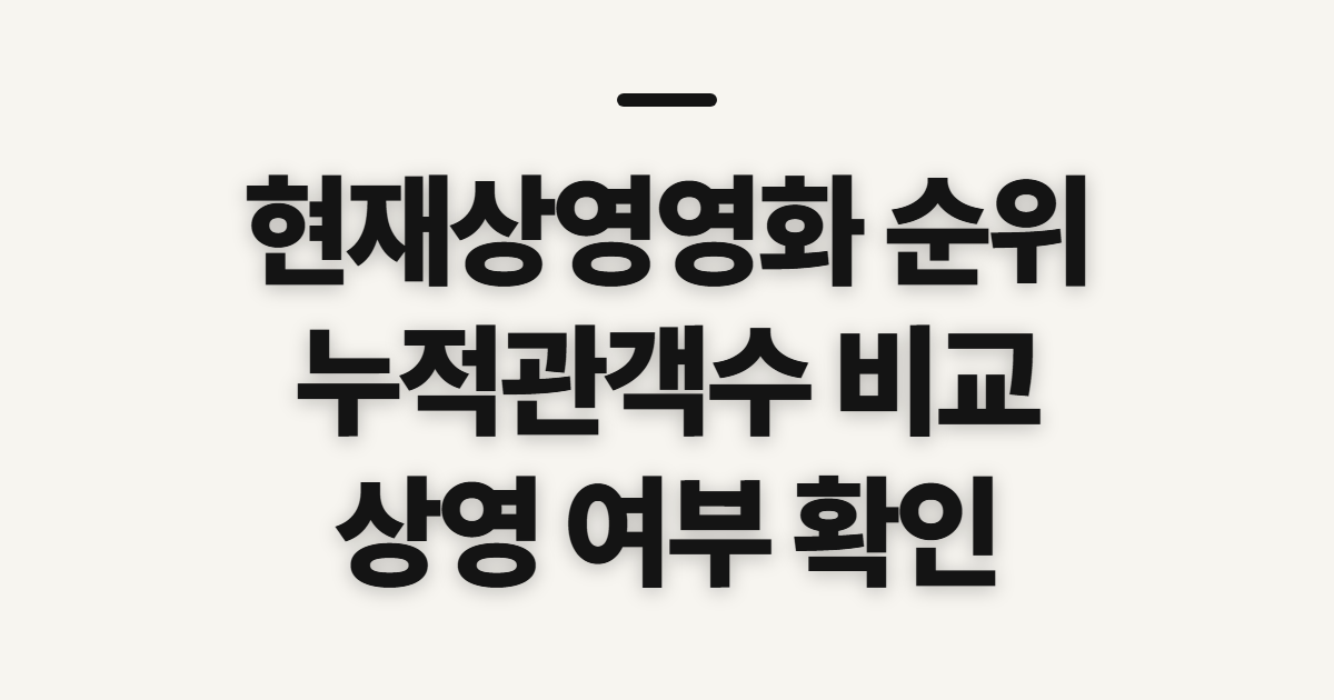 현재상영영화 순위, 누적관객수와 상영작 비교 전 확인
