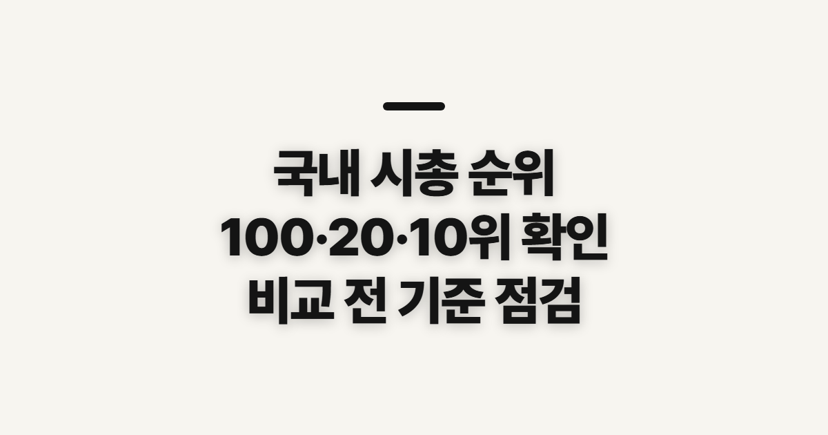 국내 시총 순위, 100·20·10위 비교 전 기준 확인